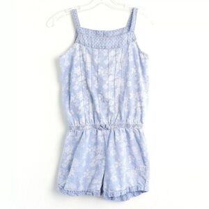 Juicy Couture girls romper pastel blue retro floral print chambray cotton summer
